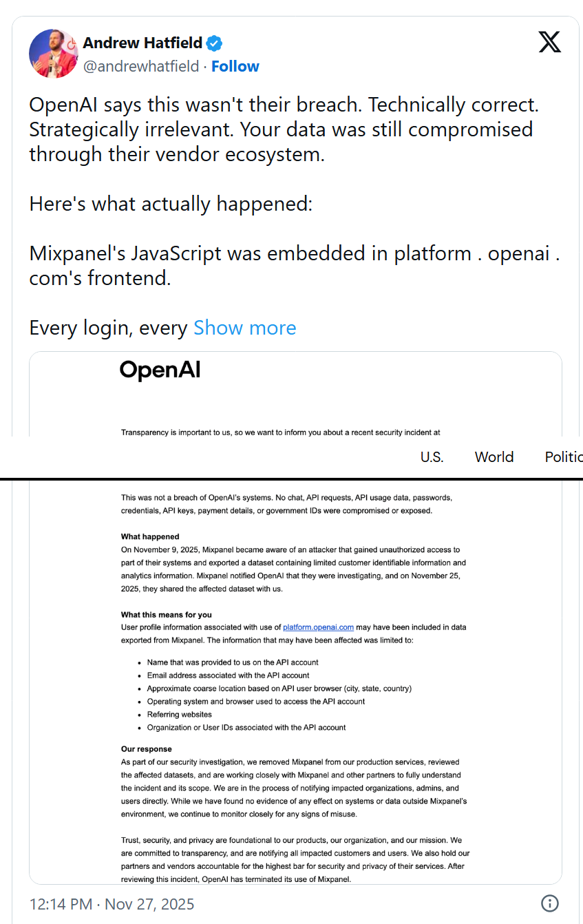 OpenAI Reports API Data Exposure