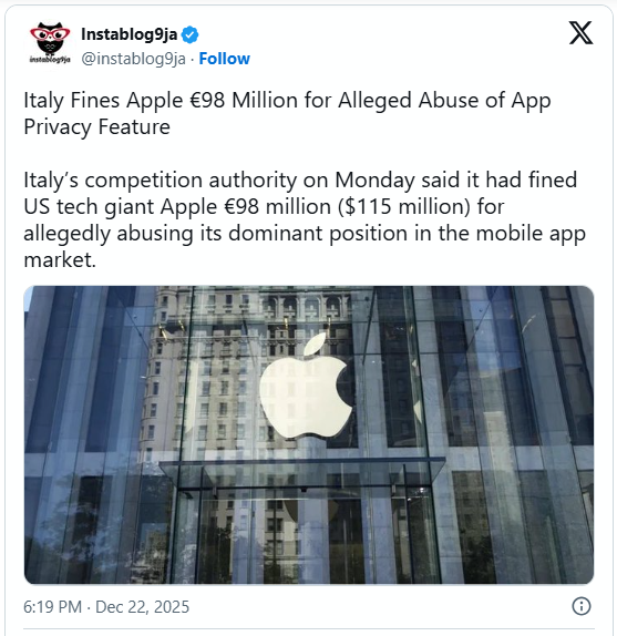 Apple Faces $116M Fine in Italy